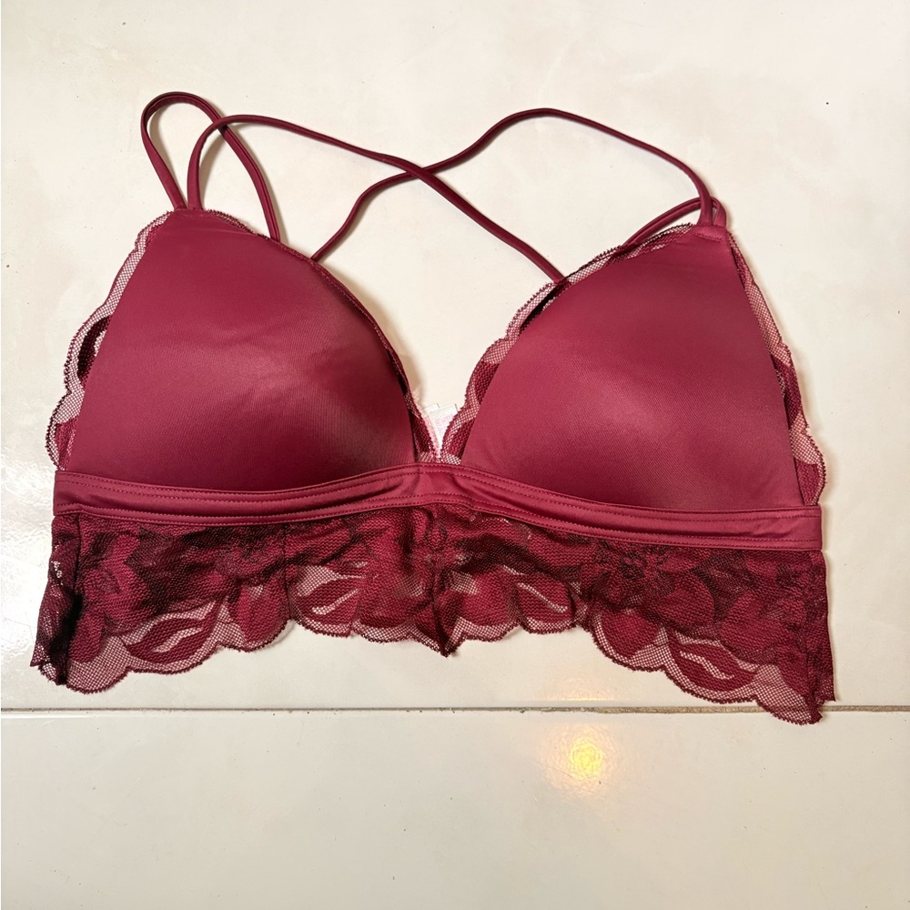 Victoria Secret Pink Push Up Lace Trim Burgundy Bra